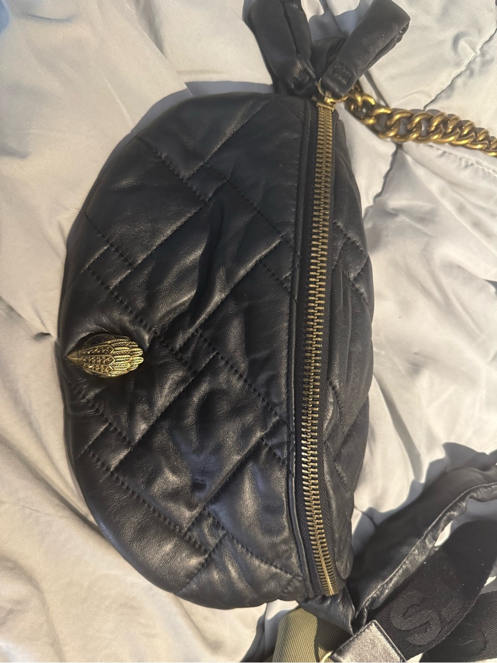Quilted Black Leather Crossbody Belt Bag with Gold Hardware Kurt Geiger Fannypac
